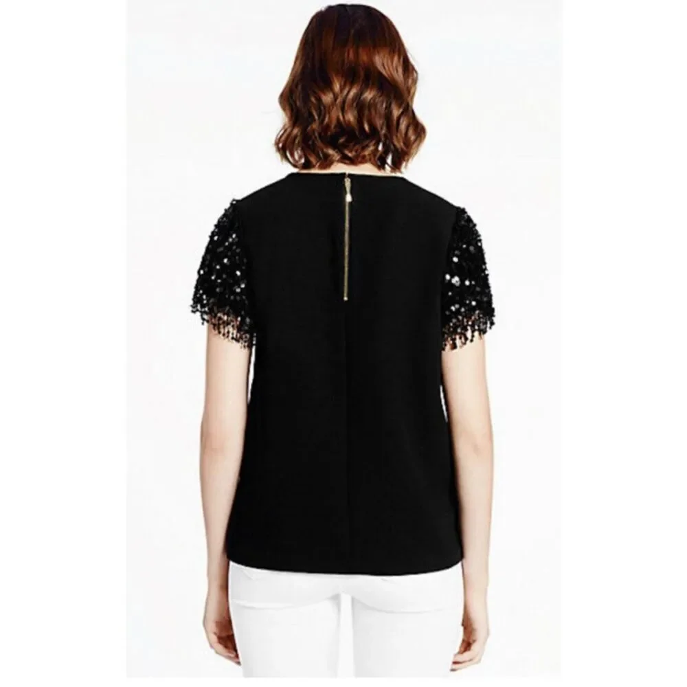 NWT Kate Spade Sequin Fringe Sleeve Blouse Womens Size 2
